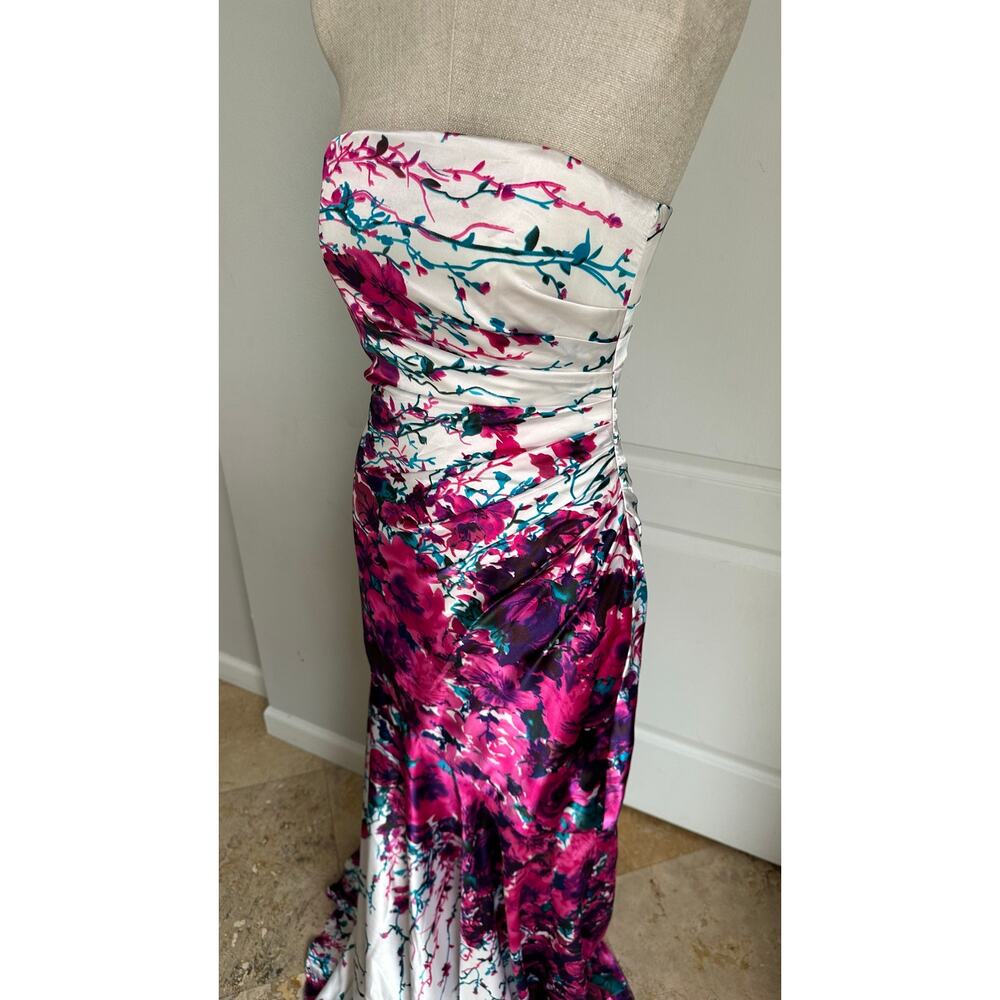 Y2K Caché strapless floral satin mermaid gown Sz 4 - Picture 2 of 8